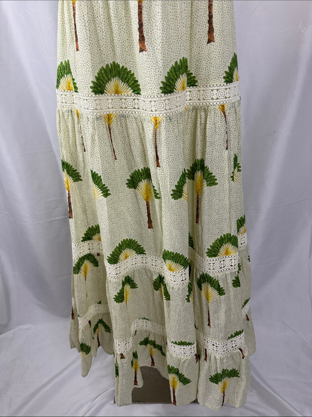 New Calypso St. Barth Cream Maxi Dress with Green & Yellow Palm Print size M - Picture 4 of 8
